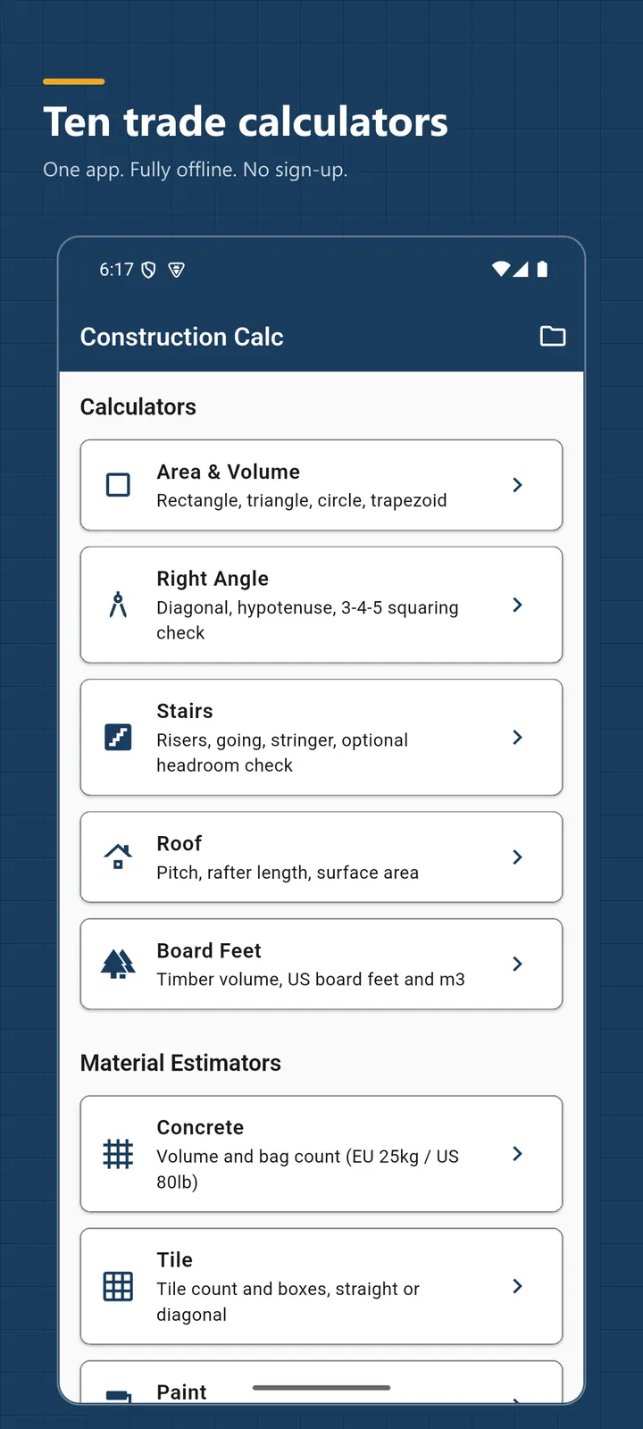 Construction Calc screenshot 1