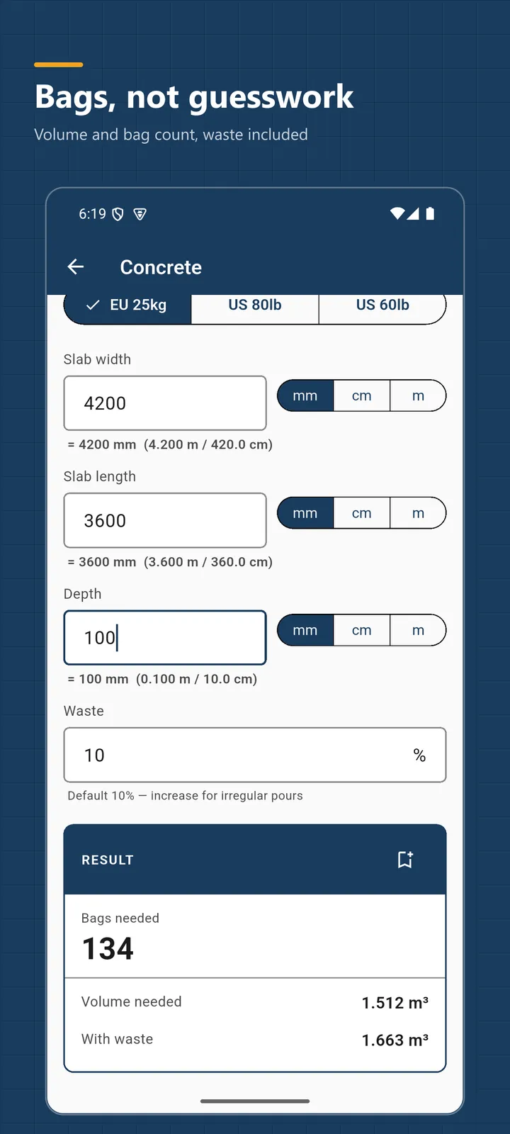 Construction Calc screenshot 2